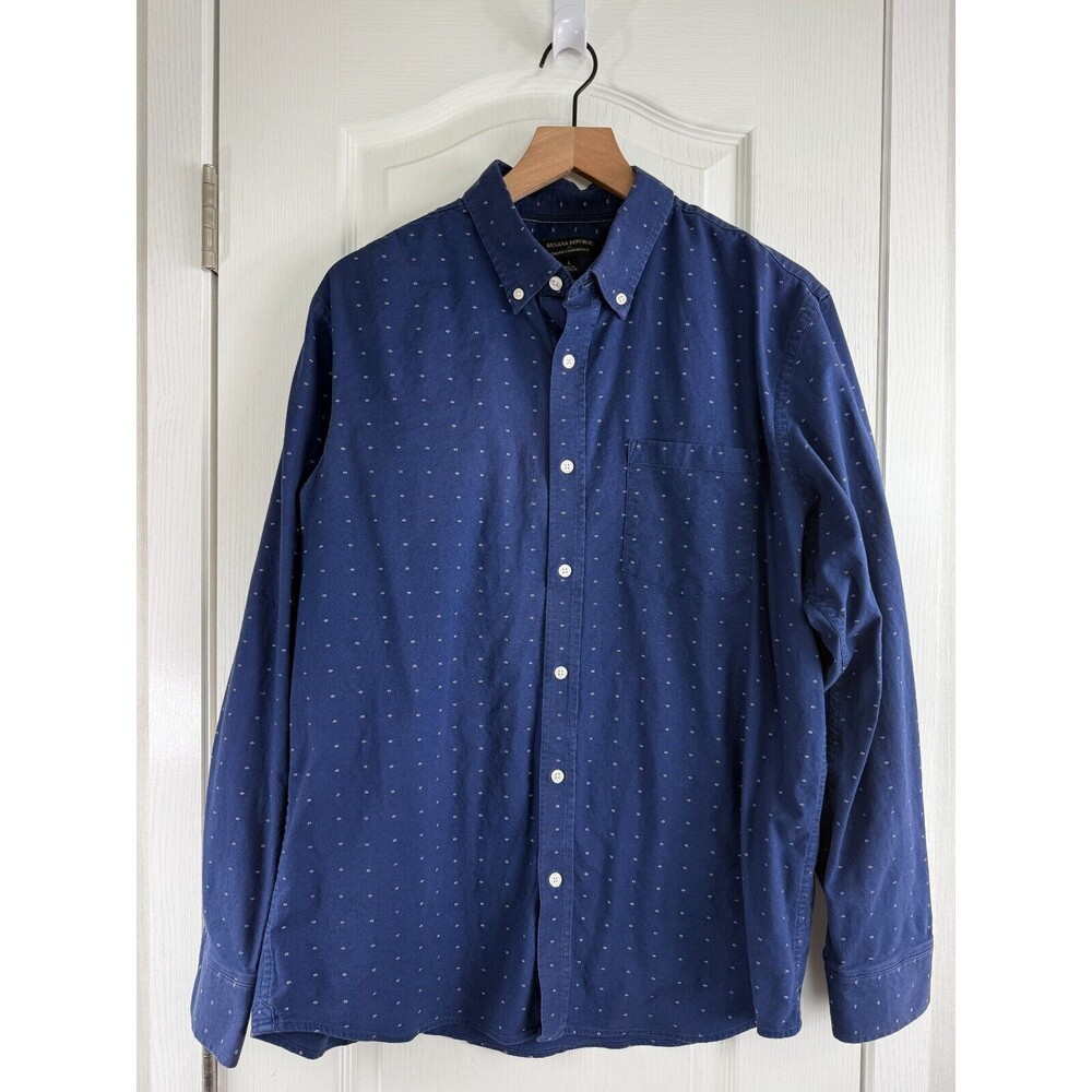 Banana Republic Men's Long Sleeve Oxford Shirt Standard Fit Blue Print Size L